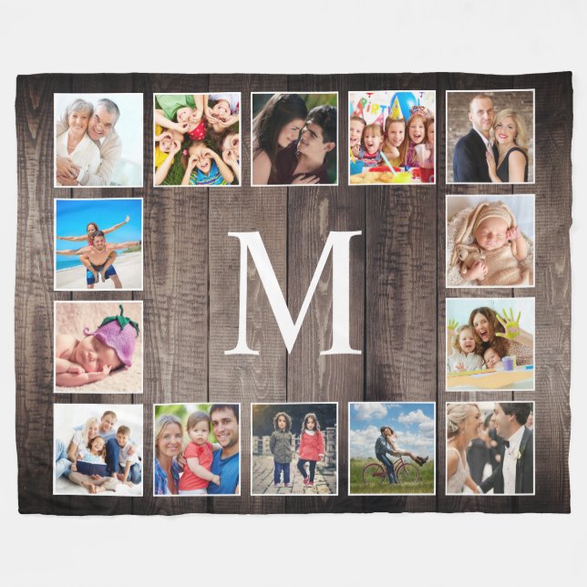 Anpassningsbar Photo Collage Rustic Farmhouse Fami Fleecefilt (Framsidan (Horisontell))