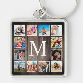 Anpassningsbar Photo Collage Rustic Farmhouse Fami Fyrkantig Silverfärgad Nyckelring