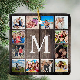 Anpassningsbar Photo Collage Rustic Farmhouse Fami Julgransprydnad Keramik