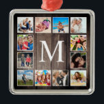 Anpassningsbar Photo Collage Rustic Farmhouse Fami Julgransprydnad Metall<br><div class="desc">Skapa din egen personlig 12-fotokollage julprydnad med anpassningsbar bilder på en rustisk helgdag med träplank från stil. Utformningen har också ditt monogram. Lägg till dina favoritfoton,  symboler eller teckningar om du vill skapa något unikt verkligen.</div>
