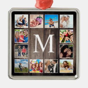 Anpassningsbar Photo Collage Rustic Farmhouse Fami Julgransprydnad Metall