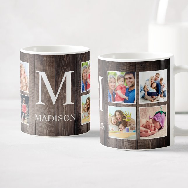 Anpassningsbar Photo Collage Rustic Farmhouse Fami Kaffemugg (Skapare uppladdad)