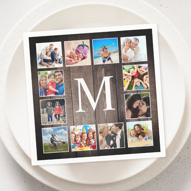 Anpassningsbar Photo Collage Rustic Farmhouse Fami Pappersservett (Skapare uppladdad)