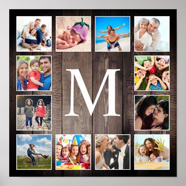 Anpassningsbar Photo Collage Rustic Farmhouse Fami Poster (Framsidan)