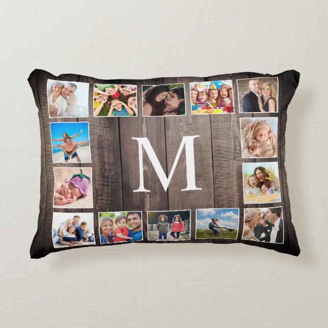 Anpassningsbar Photo Collage Rustic Farmhouse Fami Prydnadskudde (Framsidan)