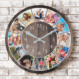Anpassningsbar Photo Collage Rustic Farmhouse Fami Rund Klocka
