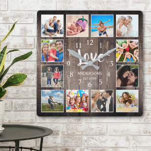 Anpassningsbar Photo Collage Rustic Farmhouse Kärl Fyrkantig Klocka