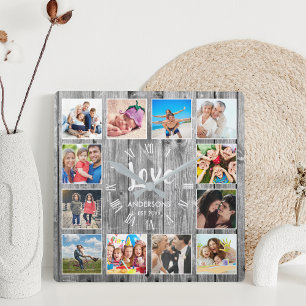 Anpassningsbar Photo Collage Rustic Farmhouse Kärl Fyrkantig Klocka