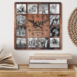 Anpassningsbar Photo Collage Rustic Farmhouse Kärl Fyrkantig Klocka