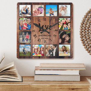 Anpassningsbar Photo Collage Rustic Farmhouse Kärl Fyrkantig Klocka