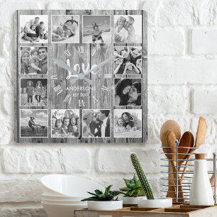 Anpassningsbar Photo Collage Rustic Farmhouse Kärl Fyrkantig Klocka