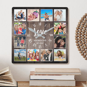 Anpassningsbar Photo Collage Rustic Farmhouse Kärl Fyrkantig Klocka