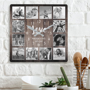 Anpassningsbar Photo Collage Rustic Farmhouse Kärl Fyrkantig Klocka