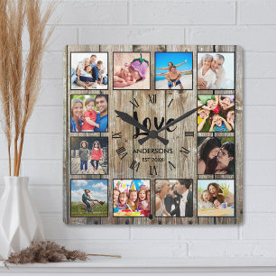 Anpassningsbar Photo Collage Rustic Farmhouse Kärl Fyrkantig Klocka