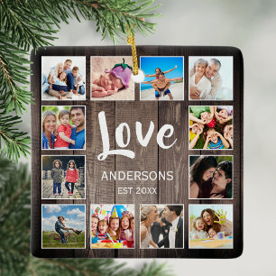 Anpassningsbar Photo Collage Rustic Farmhouse Kärl Julgransprydnad Keramik