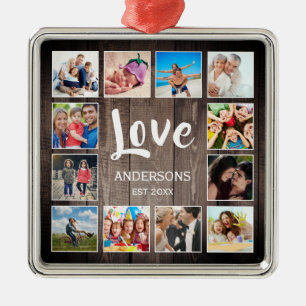 Anpassningsbar Photo Collage Rustic Farmhouse Kärl Julgransprydnad Metall