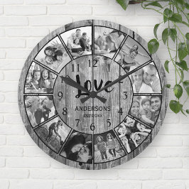 Anpassningsbar Photo Collage Rustic Farmhouse Kärl Rund Klocka