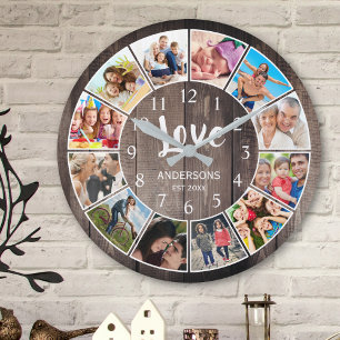 Anpassningsbar Photo Collage Rustic Farmhouse Kärl Rund Klocka