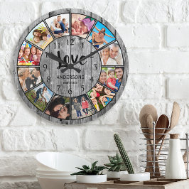 Anpassningsbar Photo Collage Rustic Farmhouse Rund Klocka