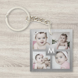 Anpassningsbar Photo Collage Silver Monogram 4 Bil