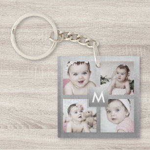 Anpassningsbar Photo Collage Silver Monogram 4 Bil