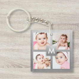 Anpassningsbar Photo Collage Silver Monogram Baby-