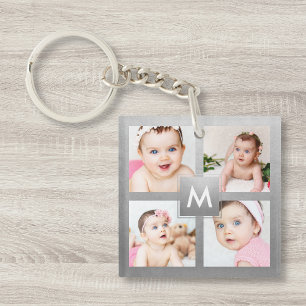 Anpassningsbar Photo Collage Silver Monogram Baby-