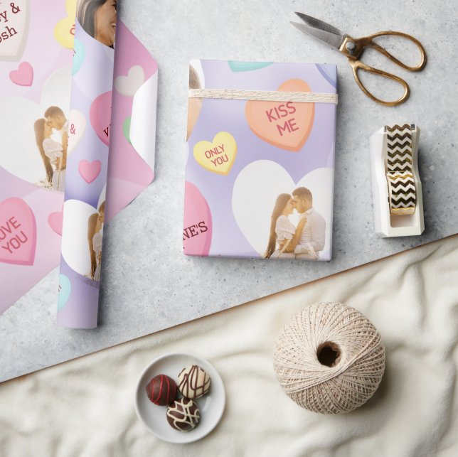 Anpassningsbar Photo Conversation Candy Hearts Presentpapper (Hantverk)