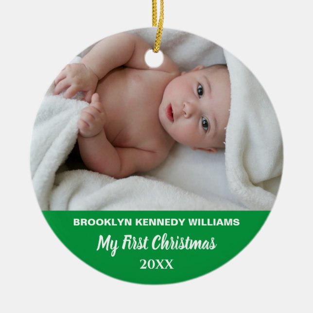 Anpassningsbar Photo Cute Nyfödd bebis Nyfödd förs Julgransprydnad Keramik (Framsidan)
