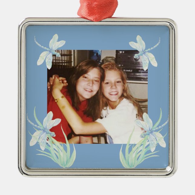 Anpassningsbar Photo Dragonflies, Blue Grönt Water Julgransprydnad Metall (Framsidan)