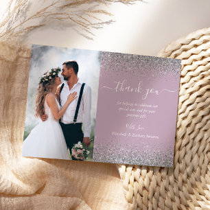 Anpassningsbar Photo Dusty Lilac Silver Glitter Br Tack Kort