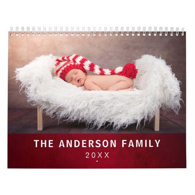 Anpassningsbar Photo Elegant Styish Red Kalender (Omslag)