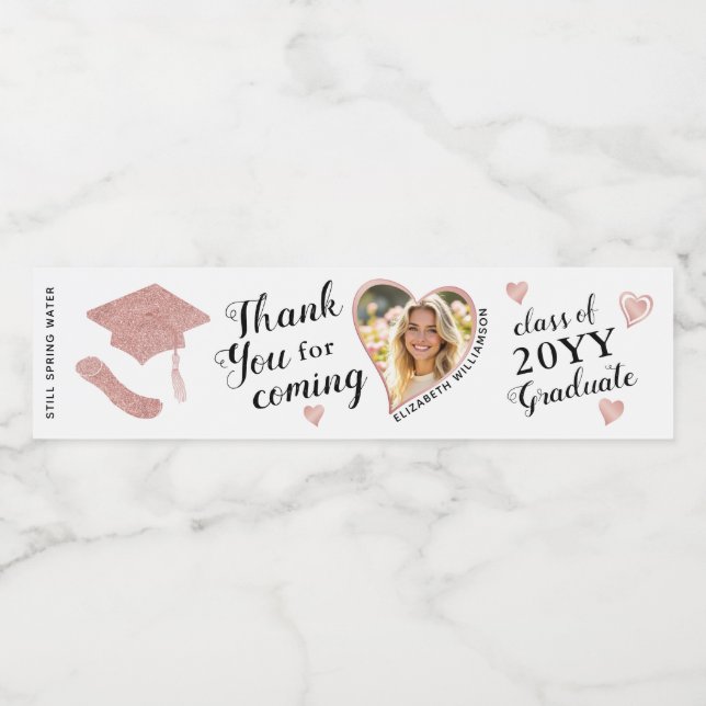 Anpassningsbar Photo Elegant White Studenten Tack Vattenflaskor Etikett (Singel etikett)