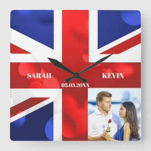 Anpassningsbar Photo England Flagga Fyrkantig Klocka