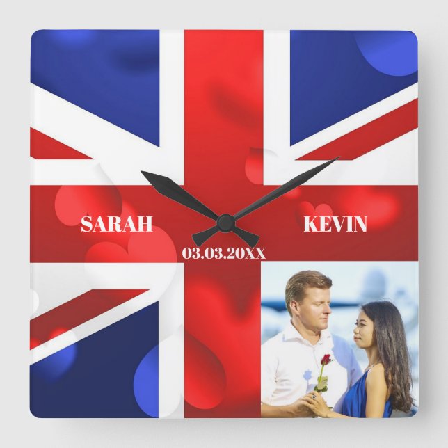 Anpassningsbar Photo England Flagga Fyrkantig Klocka (Framsida)