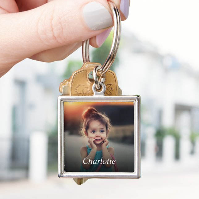 Anpassningsbar Photo Family Keepsak Premium Fyrkantig Silverfärgad Nyckelring (Skapare uppladdad)
