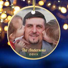 Anpassningsbar Photo Family Namn Ram Guld Elegant  Julgransprydnad Keramik