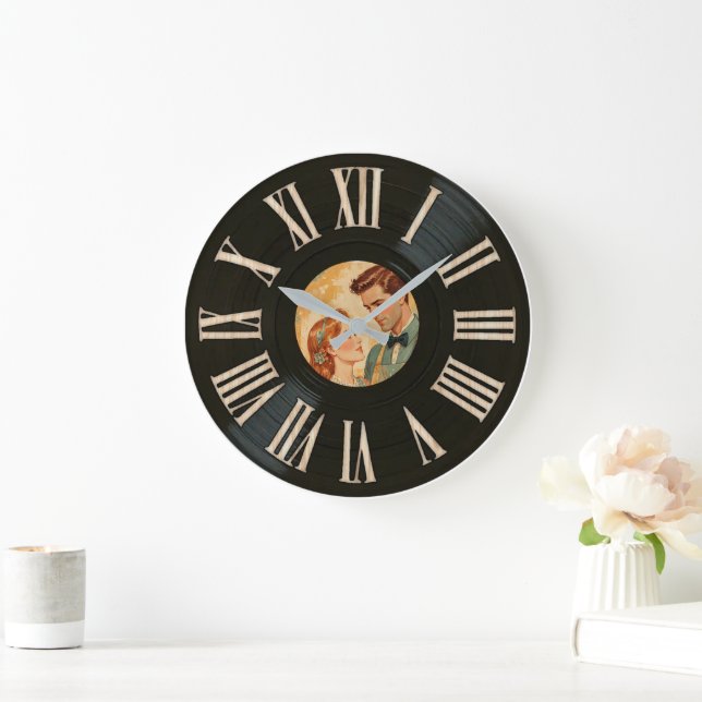 Anpassningsbar Photo Faux Classic Retro Vinyl Reco Stor Klocka (Hem)