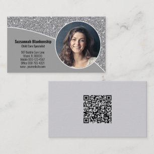 Anpassningsbar Photo Faux Silver Glitter QR-kod på Visitkort