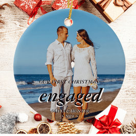 Anpassningsbar Photo First jul Enged Black Script Julgransprydnad Keramik