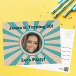Anpassningsbar Photo Födelsedagsfest inbjudan Retr<br><div class="desc">Inbjudan till coola-retro och teal-fotofödelsedagskalender för en vuxen party. Anpassa med honungens fotografi och anpassa din party-information på baksidan av inbjudan.</div>