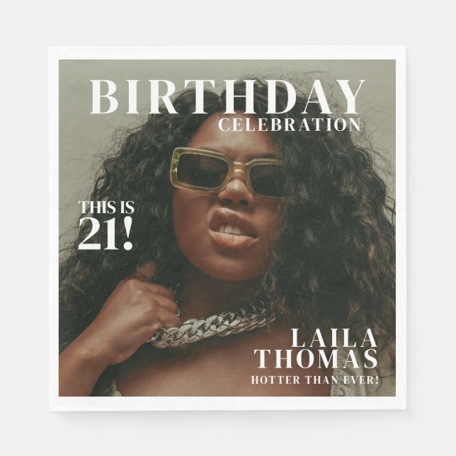 Anpassningsbar Photo Födelsedagsfest Magazine Cove Pappersservett (Framsidan)