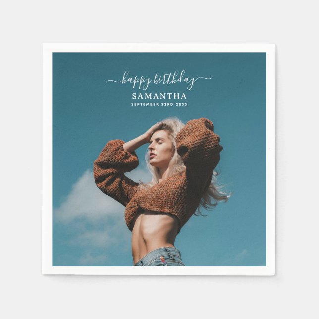 Anpassningsbar Photo Födelsedagsfest Selfie Bild Pappersservett (Framsidan)