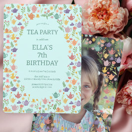 Anpassningsbar PHOTO för tea Party Birthday Cute C Inbjudningar