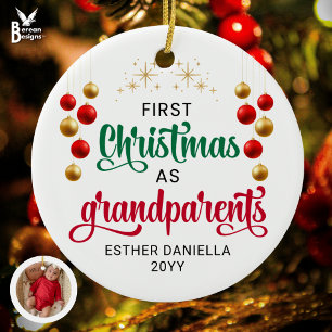 Anpassningsbar Photo FÖRST CHRISTMAS AS GRANDPAREN Julgransprydnad Keramik
