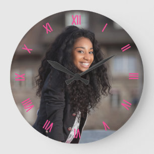 Anpassningsbar Photo Fuchsia Rosa Roman Numerals Stor Klocka