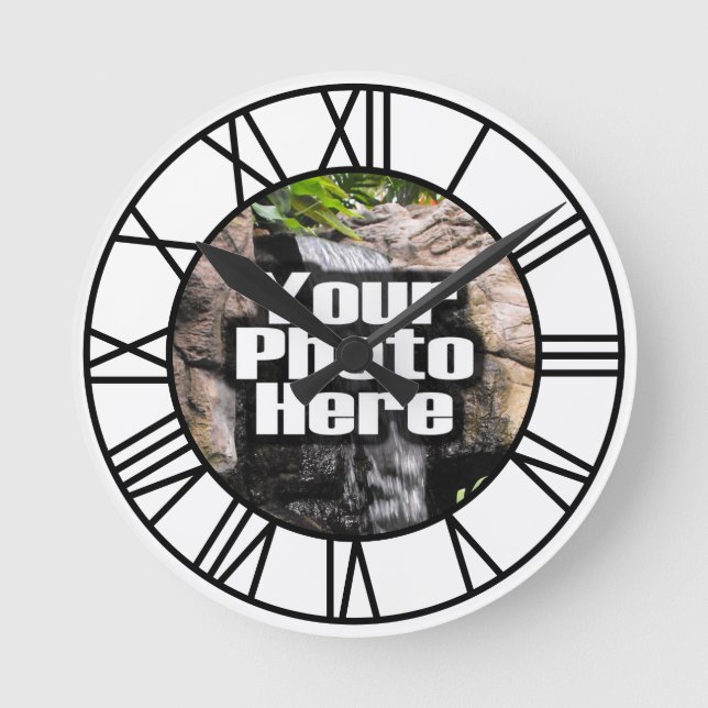 Anpassningsbar Photo Fullt Clock Roman Numerals Rund Klocka (Framsida)