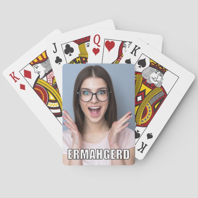Anpassningsbar Photo Funny Ermahgerd Meme Stil Casinokort (Baksidan)