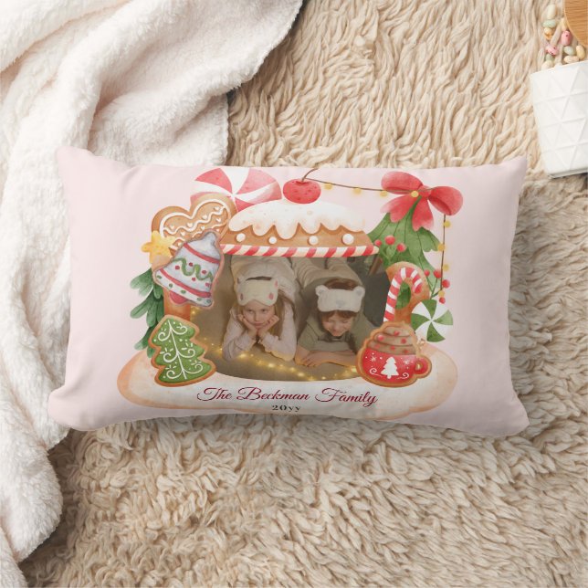 Anpassningsbar Photo Gingerbröd House-jul Lumbarkudde (Filt)