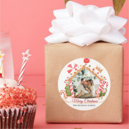 Anpassningsbar Photo Gingerbröd House-jul Runt Klistermärke